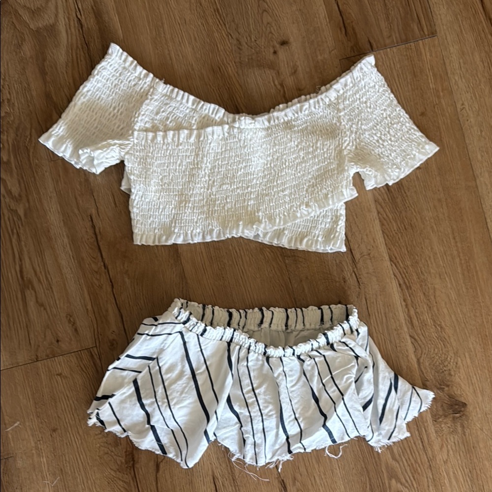 Lot of 2 White Off-Shoulder Top and Striped tube top